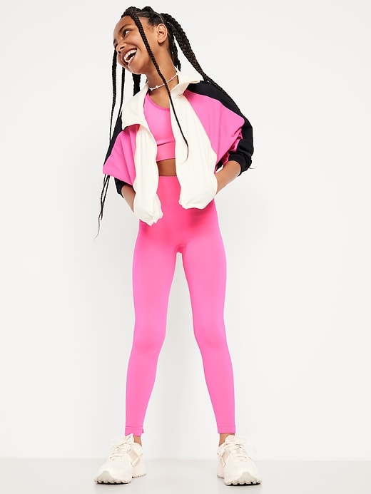 View large product image 1 of 5. Fitted High-Waisted 7/8-Length Seamless Performance Leggings for Girls