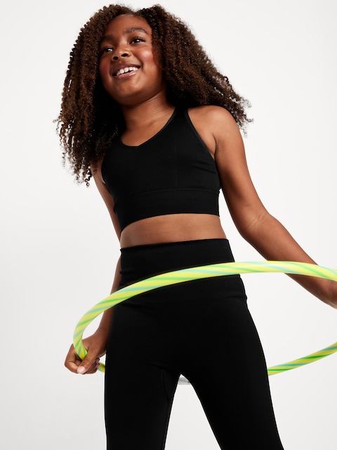Fitted Seamless Performance Bra for Girls - Black