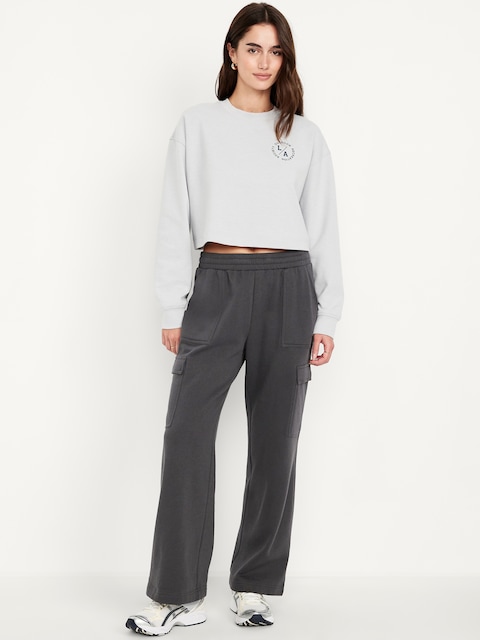 High-Waisted SoComfy Cargo Wide-Leg Sweatpants - Black