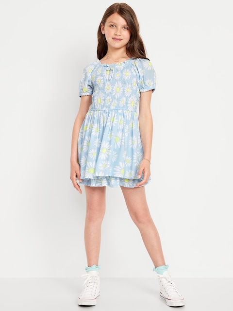 Robe à smocks à imprimé à manches bouffantes pour fille