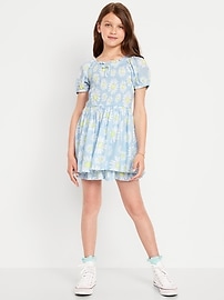 Image number 1 showing, Printed Puff-Sleeve Smocked Dress for Girls