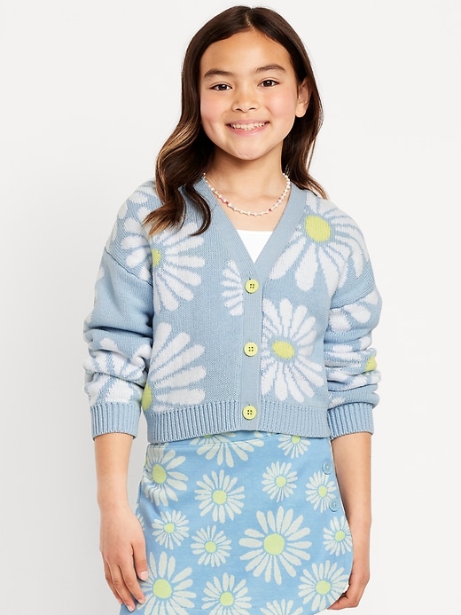 View large product image 1 of 2. Printed Button-Front Cardigan Sweater for Girls
