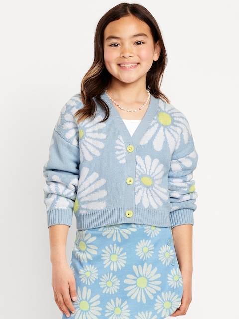 Printed Button-Front Cardigan Sweater for Girls