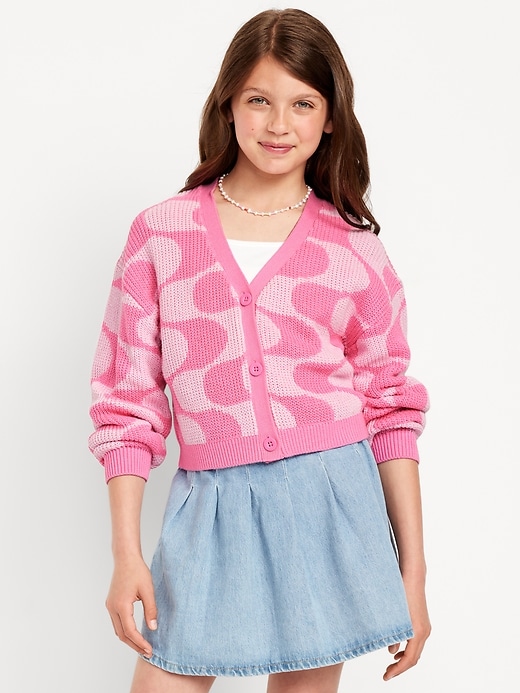 View large product image 1 of 2. Printed Button-Front Cardigan Sweater for Girls