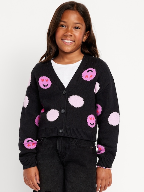 Printed Button-Front Cardigan Sweater for Girls