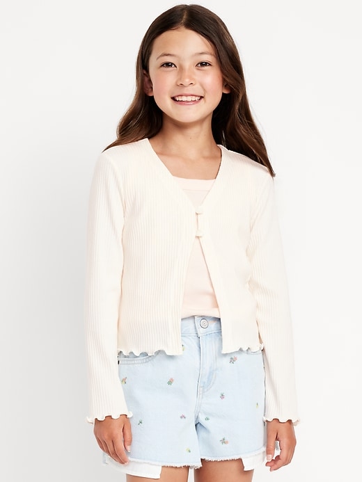 View large product image 1 of 1. Button-Front Ribbed Cardigan for Girls