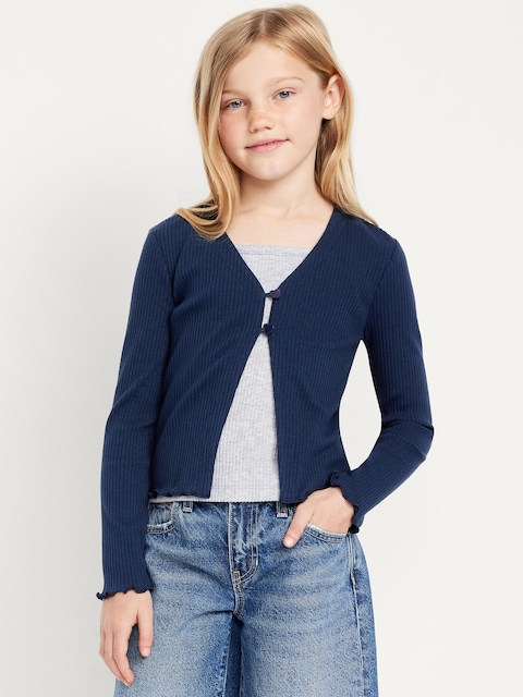 Cardigan côtelé boutonné à l’avant pour fille - Bleu