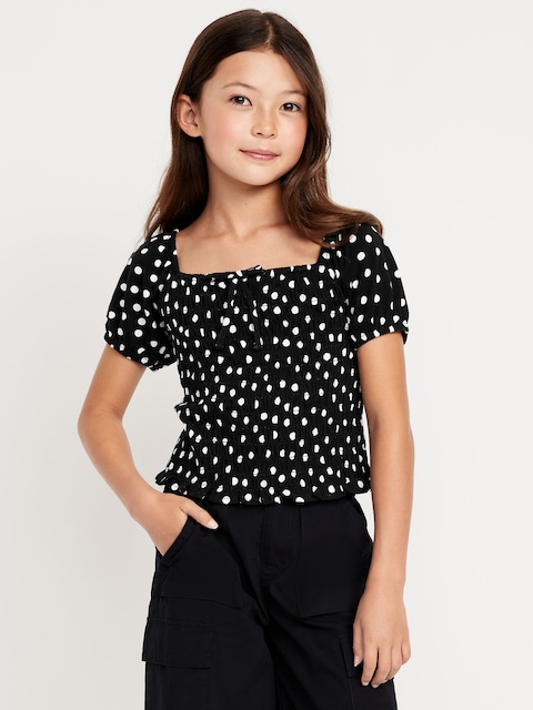 Haut à smocks à manches courtes bouffantes pour fille