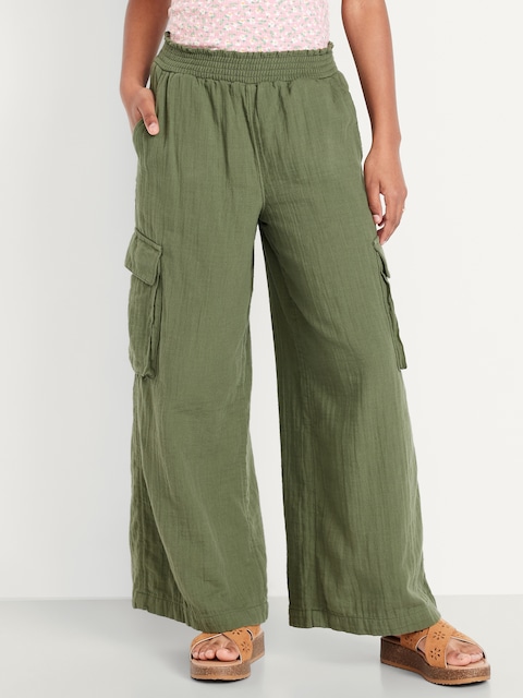 Double-Weave Wide-Leg Cargo Pants for Girls