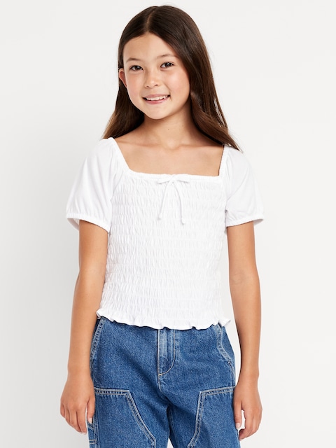 Haut à smocks à manches courtes bouffantes pour Fille