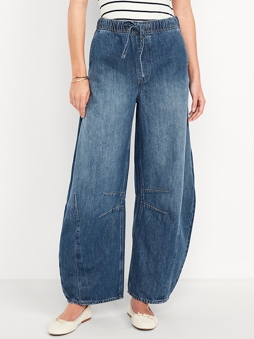 Image number 2 showing, High-Waisted Pull-On Barrel Jeans