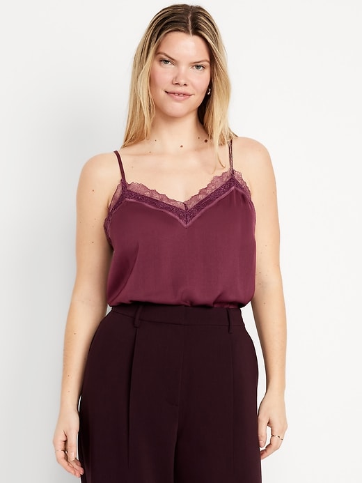 Image number 5 showing, Lace-Trim Satin Cami Top