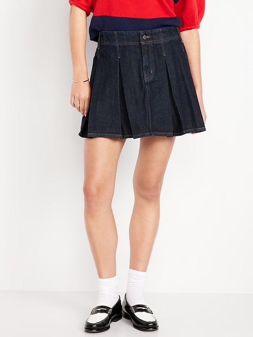 Image number 2 showing, Mid-Rise Pleated Jean Mini Skirt