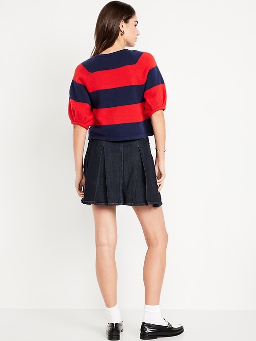 Image number 3 showing, Mid-Rise Pleated Jean Mini Skirt