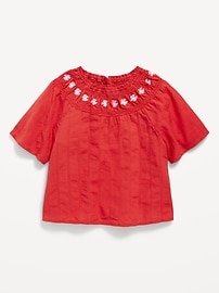 Image number 2 showing, Short-Sleeve Textured Embroidered Top for Girls