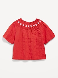 View large product image 3 of 4. Short-Sleeve Textured Embroidered Top for Girls
