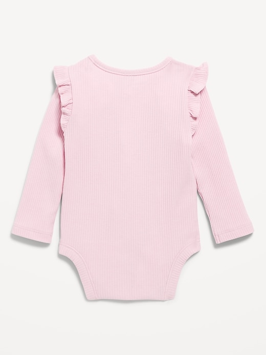 View large product image 2 of 2. Long-Sleeve Ribbed Ruffle-Trim Bodysuit for Baby
