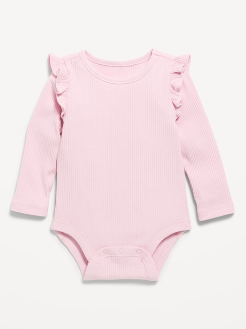 Cache-couche à volants à manches longues en tricot côtelé pour bébé - Rose