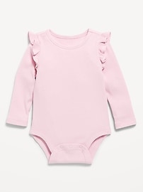 Image number 1 showing, Long-Sleeve Ribbed Ruffle-Trim Bodysuit for Baby