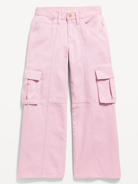 Super Baggy Wide-Leg Cargo Twill Pants for Girls - Pink