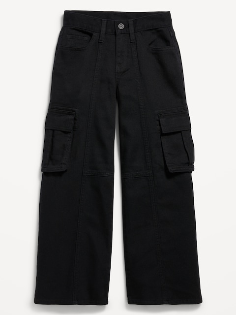 Super Baggy Wide-Leg Cargo Twill Pants for Girls - Gray