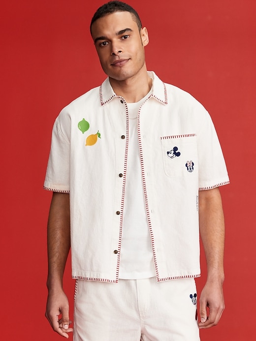 Image number 1 showing, Old Navy x Disney© Linen-Blend Cropped Utility Shirt