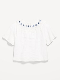 View large product image 3 of 4. Short-Sleeve Textured Embroidered Top for Girls