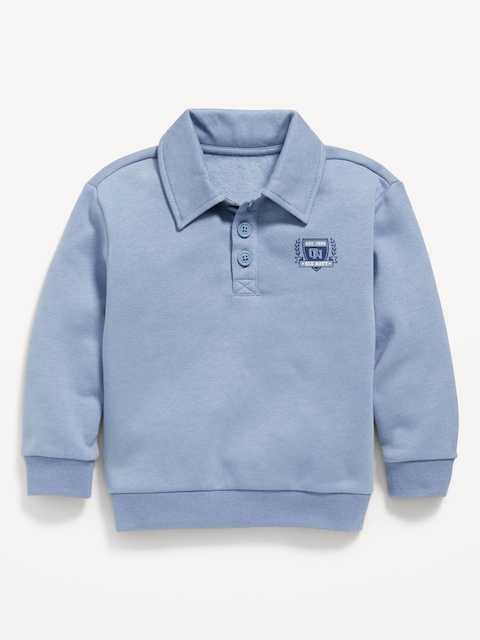 Oversized Logo-Graphic Collared Sweatshirt for Toddler Boys - Stonewash