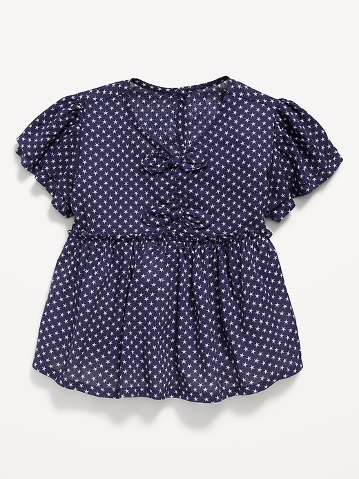 View large product image 1 of 1. Short-Sleeve Ruffled Bow Top for Toddler Girls