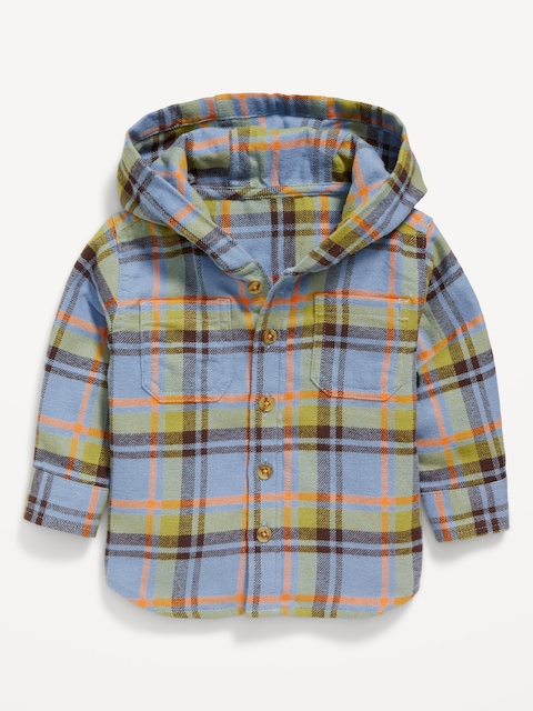 Plaid Hooded Shacket for Baby - Blue