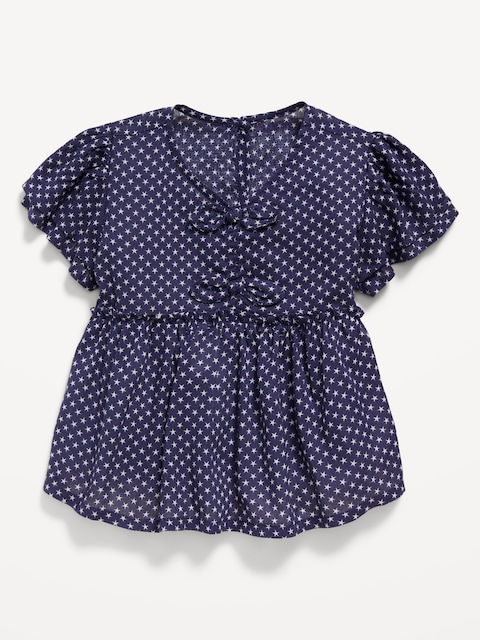 Short-Sleeve Ruffled Bow Top for Toddler Girls - Blue