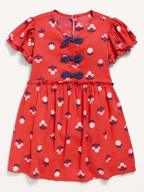 Robe volantée à manches courtes et à boucle à motif pour toute-petite fille - Multi