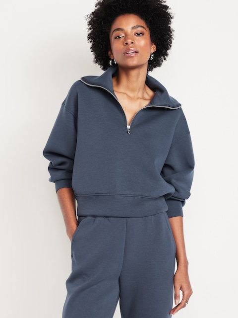 Half-Zip Bounce Fleece Pullover Sweatshirt - Blue