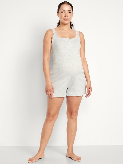 View large product image 1 of 2. Maternity Pointelle Henley Pajama Romper