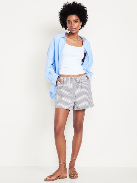 High-Waisted Poplin Pull-On Shorts -- 3.5-inch inseam