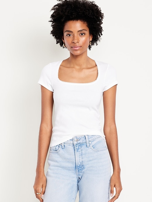 Image number 1 showing, Square-Neck Ribbed T-Shirt