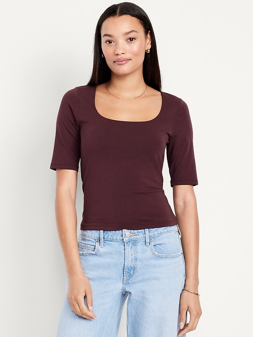Image number 1 showing, Double-Layer Scoop-Neck T-Shirt
