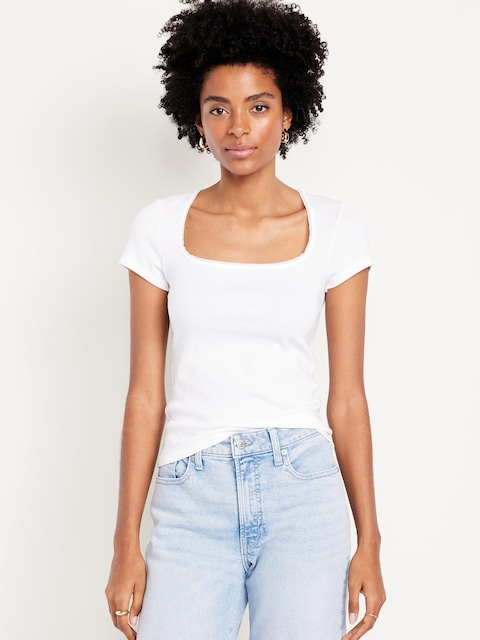 Square-Neck Ribbed T-Shirt - White