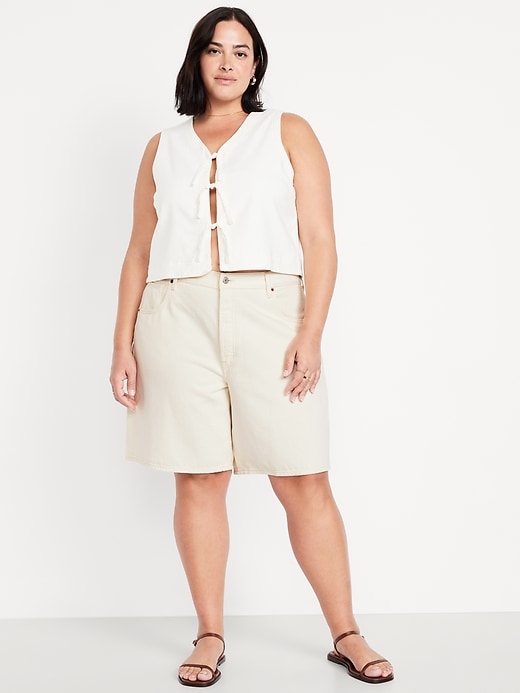 Image number 7 showing, Mid-Rise Baggy Jean Bermuda Shorts -- 9-inch inseam