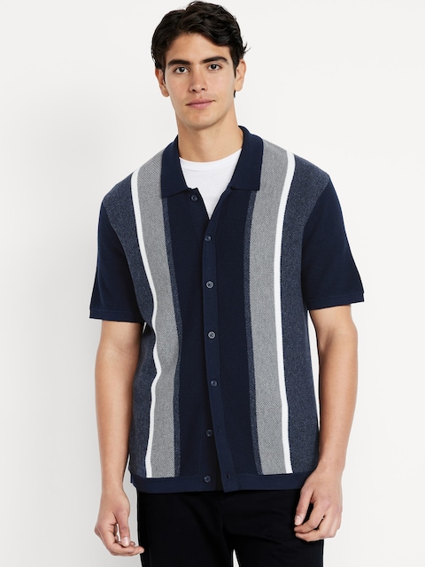 Button-Down Striped Polo - Blue