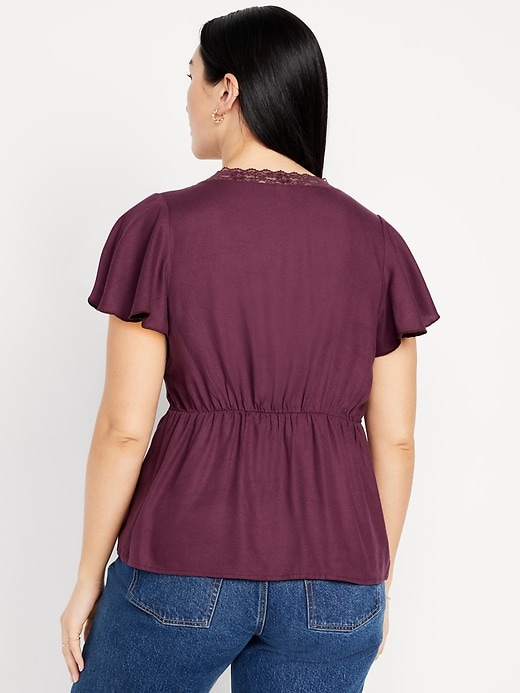 Image number 6 showing, Lace-Trim V-Neck Crepe Top