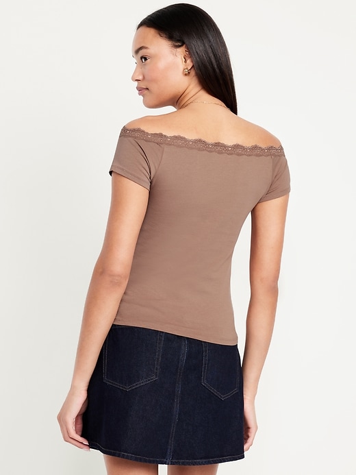 Image number 2 showing, Off-Shoulder Lace-Trim Top