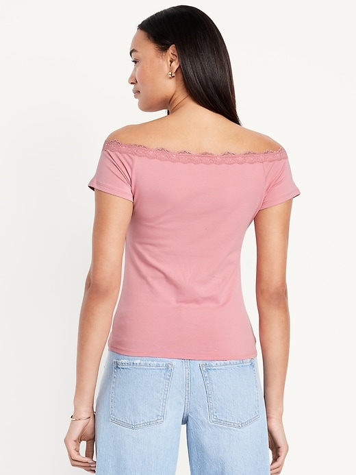 Image number 2 showing, Off-Shoulder Lace-Trim Top