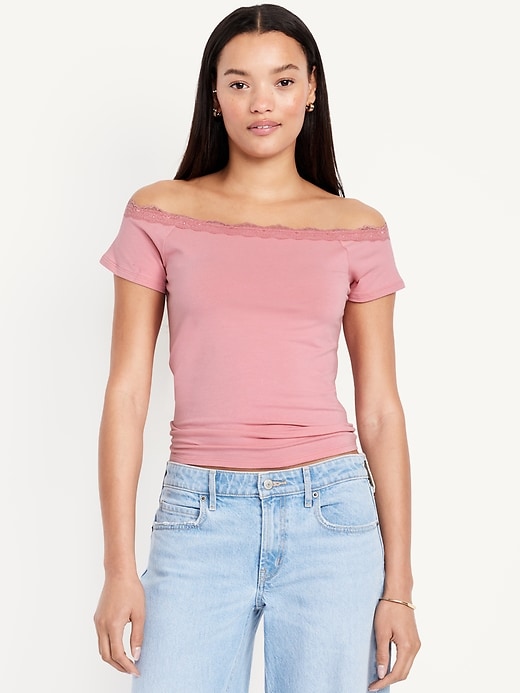 Image number 1 showing, Off-Shoulder Lace-Trim Top