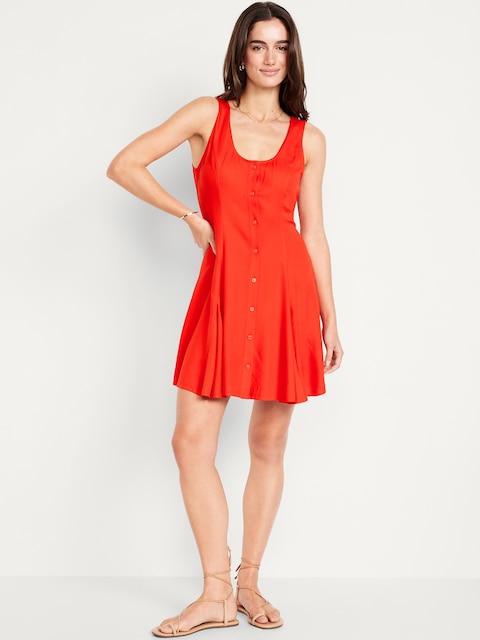 Sleeveless Crepe Button-Front Mini Dress - Orange