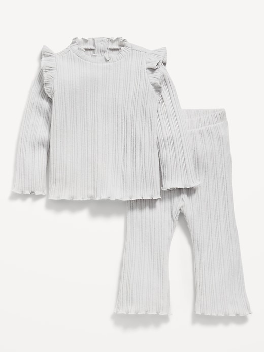 Voir une image plus grande du produit 1 de 2. Ensemble douillet composé d’un pantalon et d’un haut côtelé à manches longues à volants pour bébé