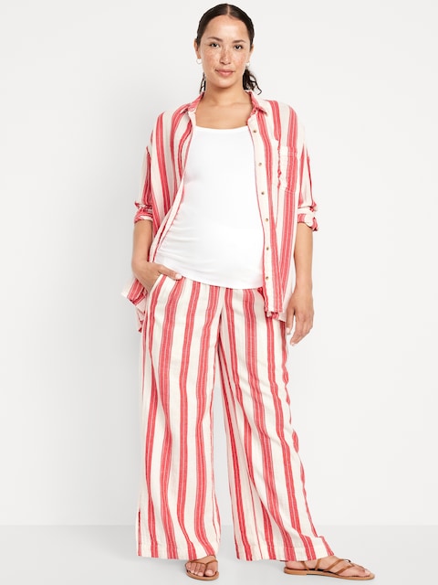 Maternity Rollover Waist Crinkle Gauze Super Wide-Leg Pants
