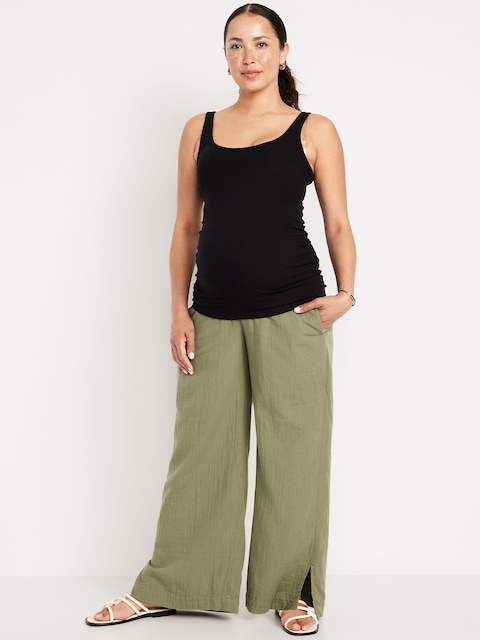 Maternity Rollover Waist Crinkle Gauze Wide-Leg Pants