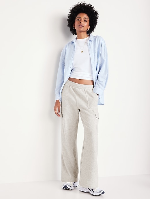Image number 3 showing, High-Waisted SoComfy Cargo Wide-Leg Sweatpants
