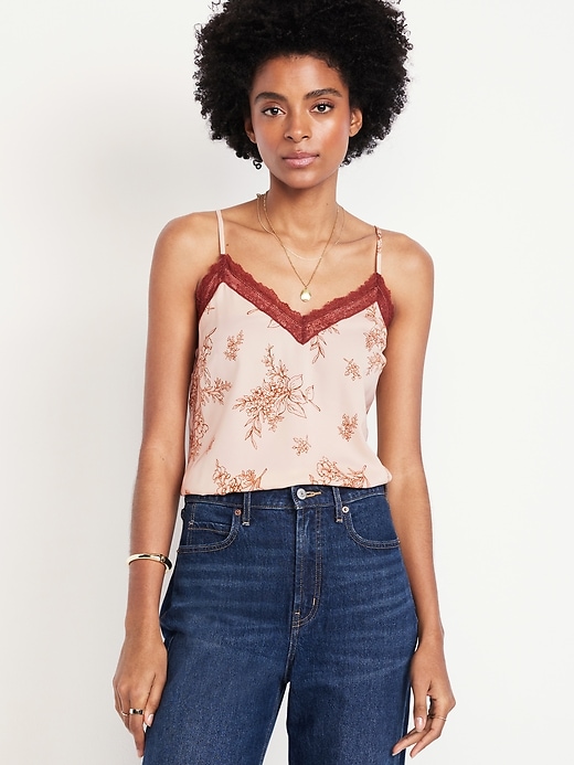 Image number 1 showing, Lace-Trim Satin Cami Top